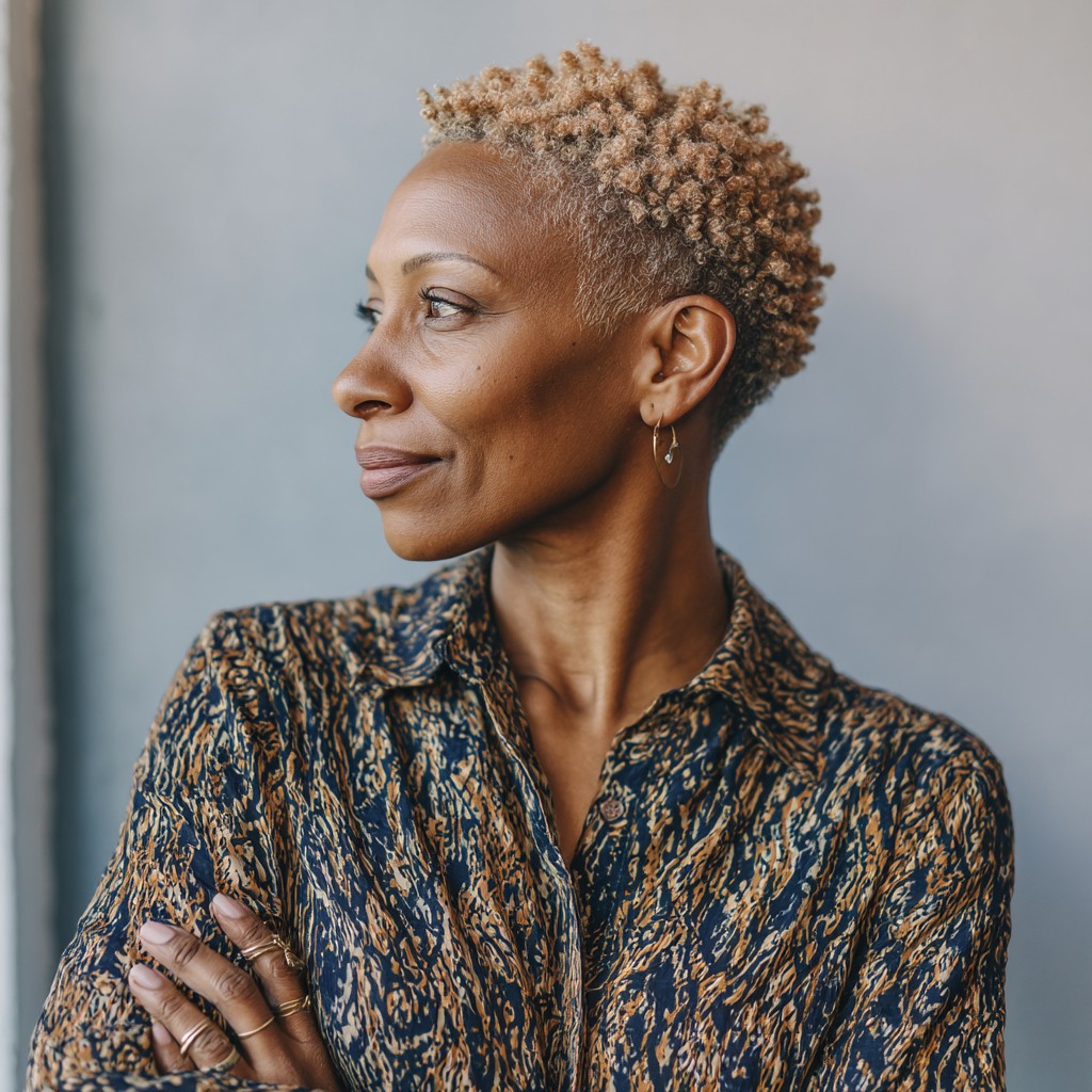 Textured Pixie Cut with Lightened Curl Tips
