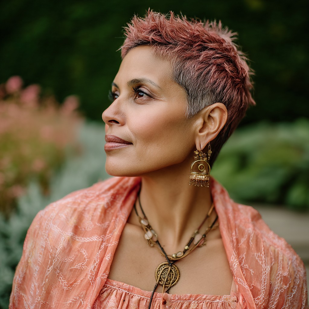 Chic Short Spiky Cut with Subtle Pink Undertones