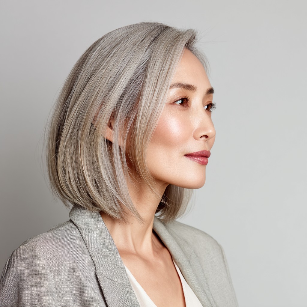 Modern Ash Blonde Long Bob with Subtle Layers