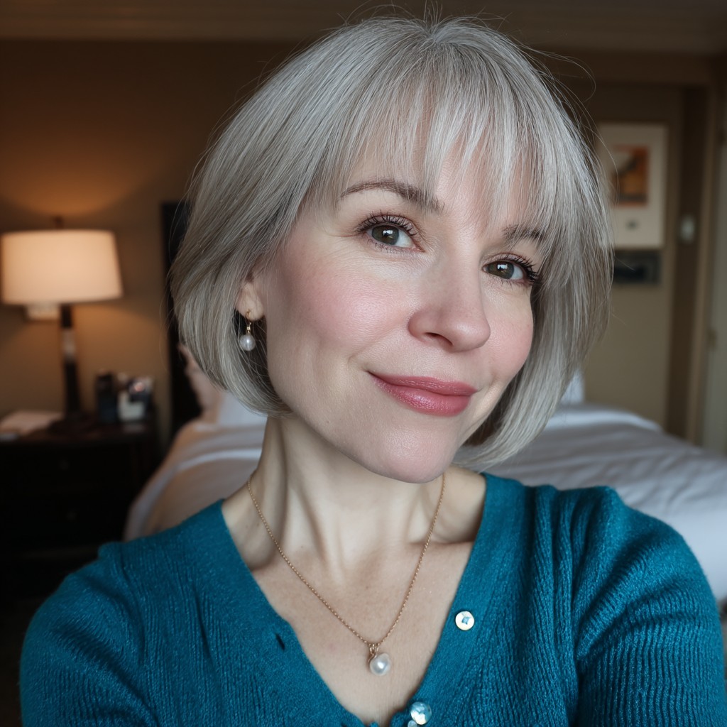 Chic Soft Gray Bob with Subtle Bangs