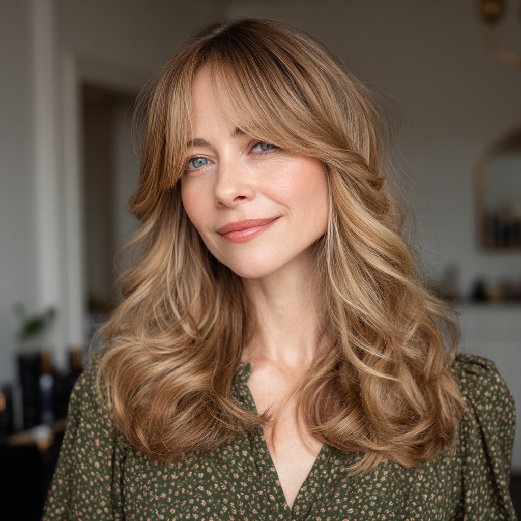 Softly Layered Long Waves with Face-Framing Bangs
