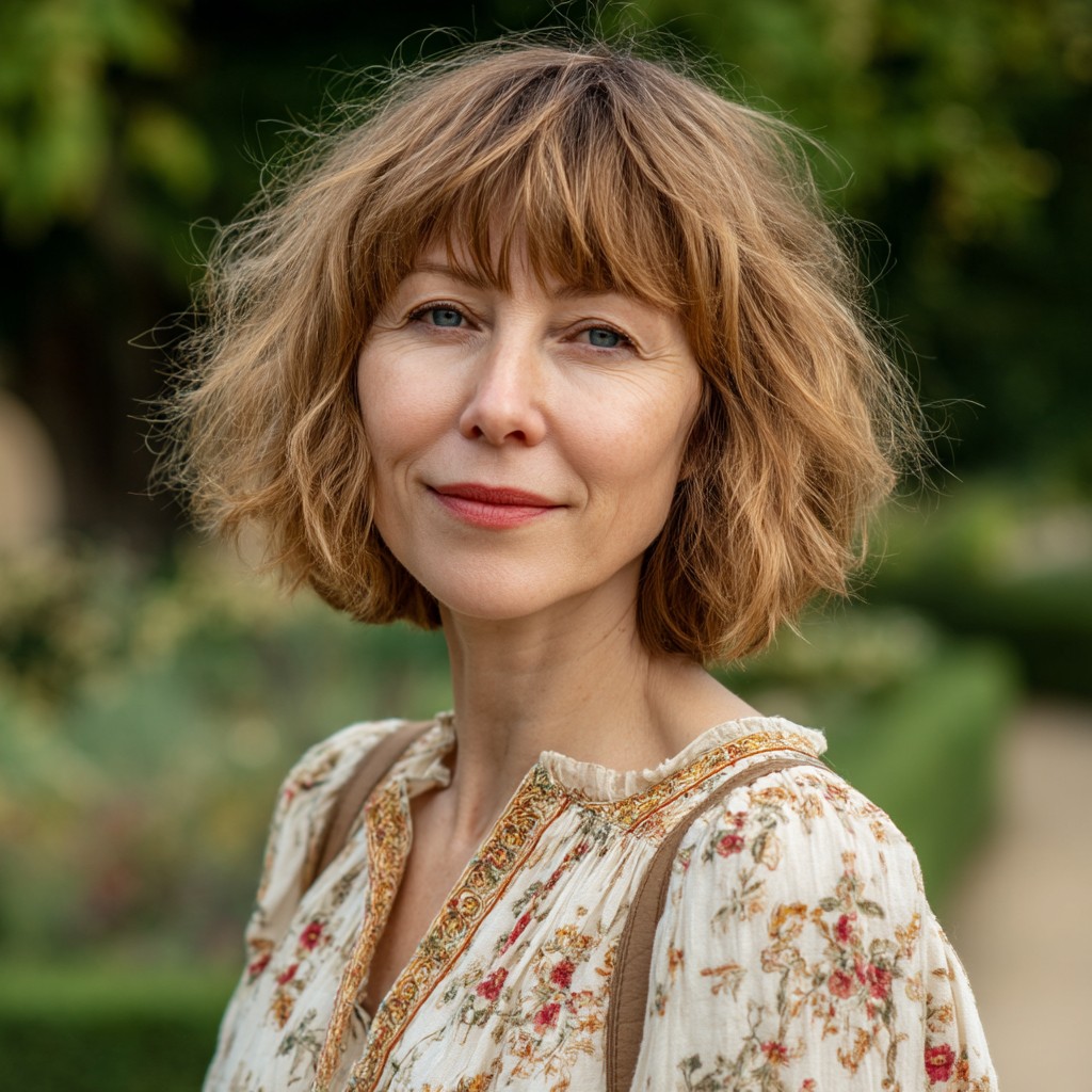 Textured Shoulder-Length Cut with Soft Front Bangs