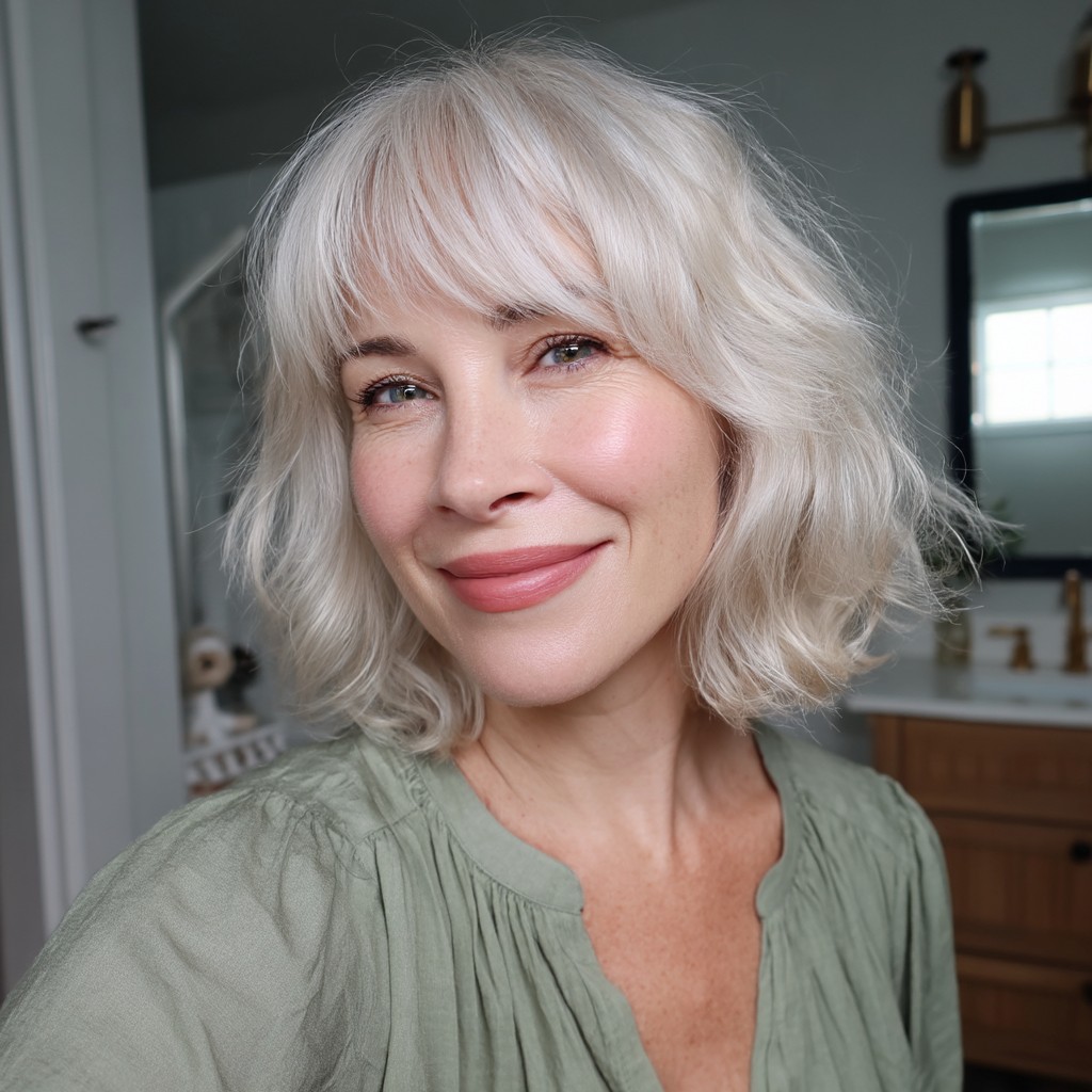 Whimsical 90s Textured Bob with Fringed Bangs