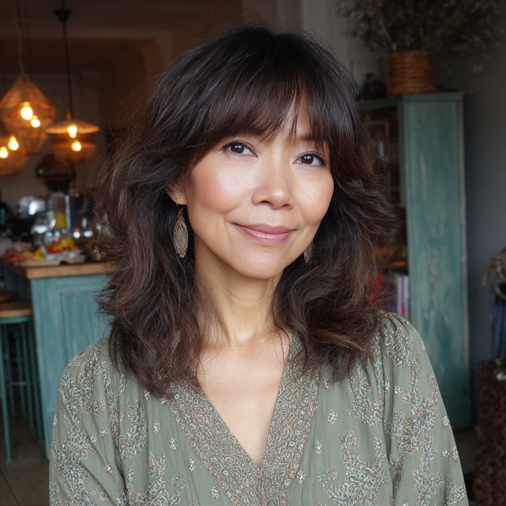 Chic Textured Layers with Soft Bangs