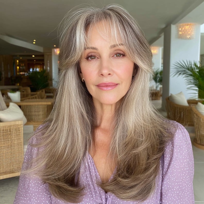 Radiant Long Layers with Soft Curtain Bangs