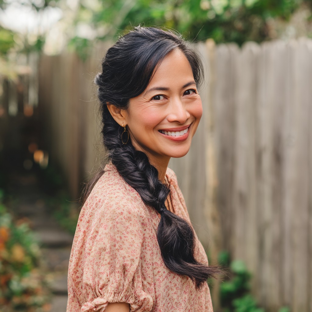 Chic Long Black Hair with Defined Braid