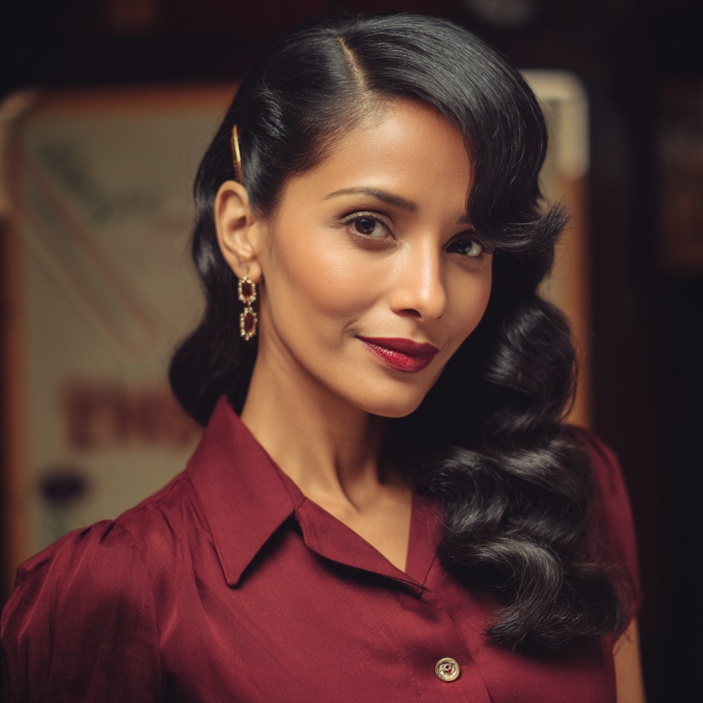 Classic Vintage Black Long Hair with Defined Waves