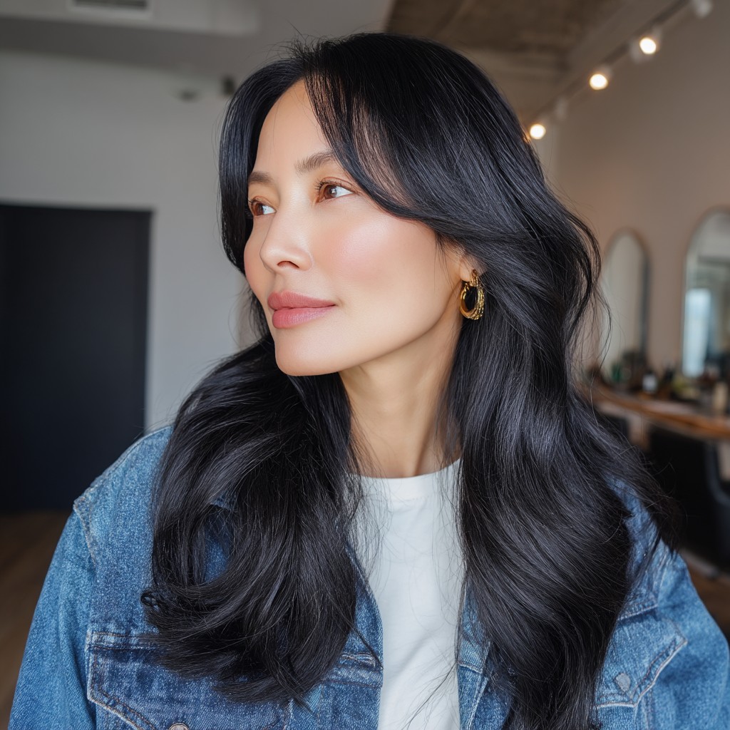 Elegant Black Long Hair with Soft Waves