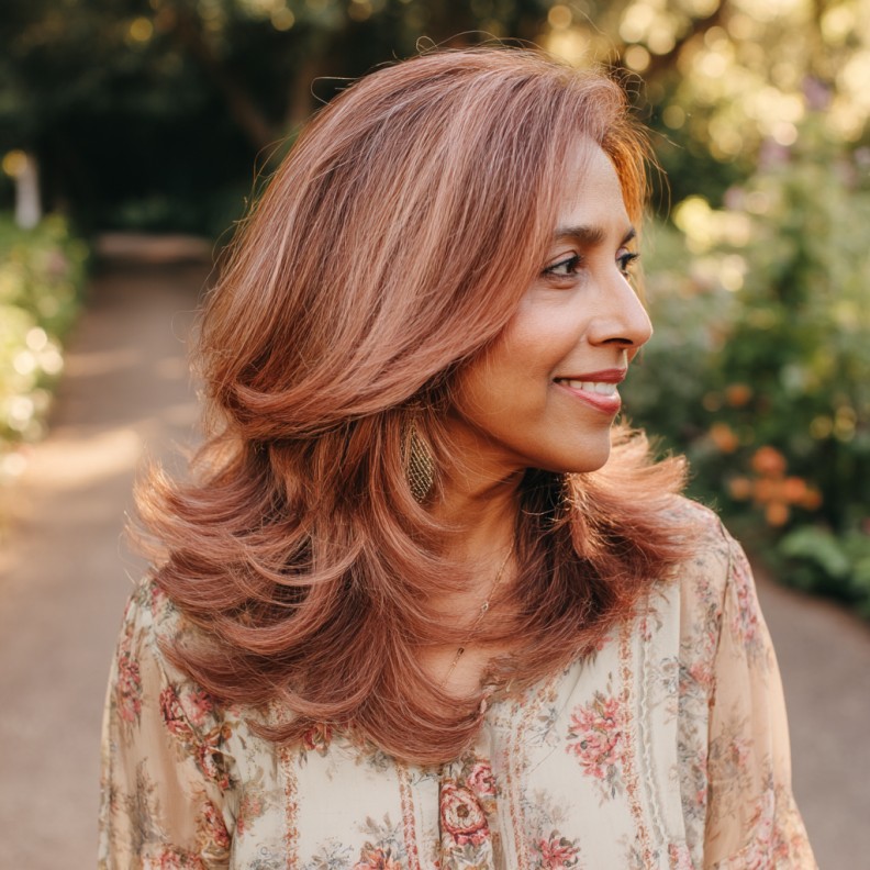 Elegant Layered Butterfly Cut with Subtle Highlights