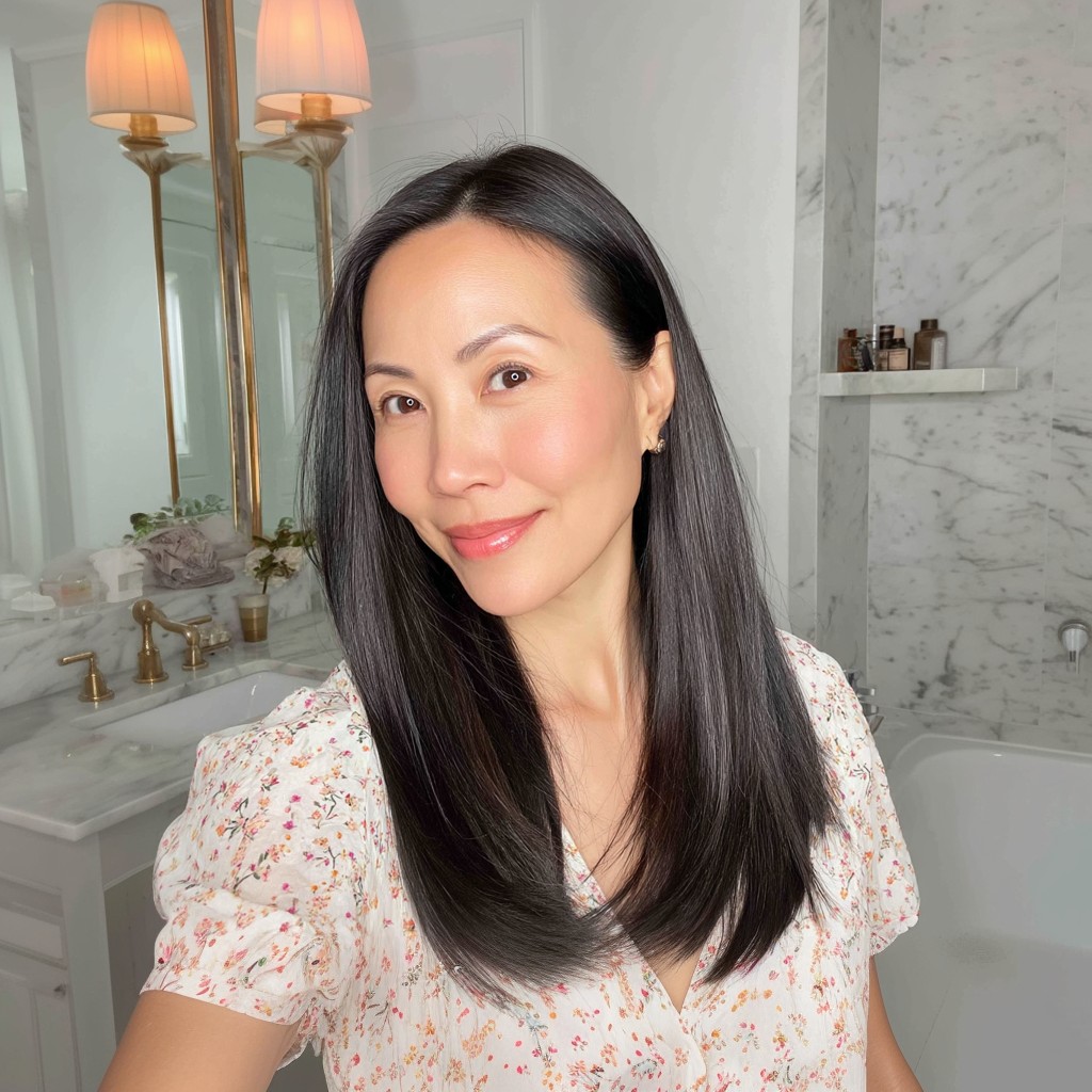 Sleek Long Black Hair with Subtle Gradients