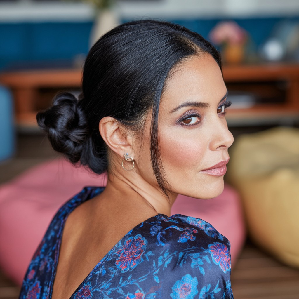 Sleek Low Bun with Subtle Face-Framing Layers