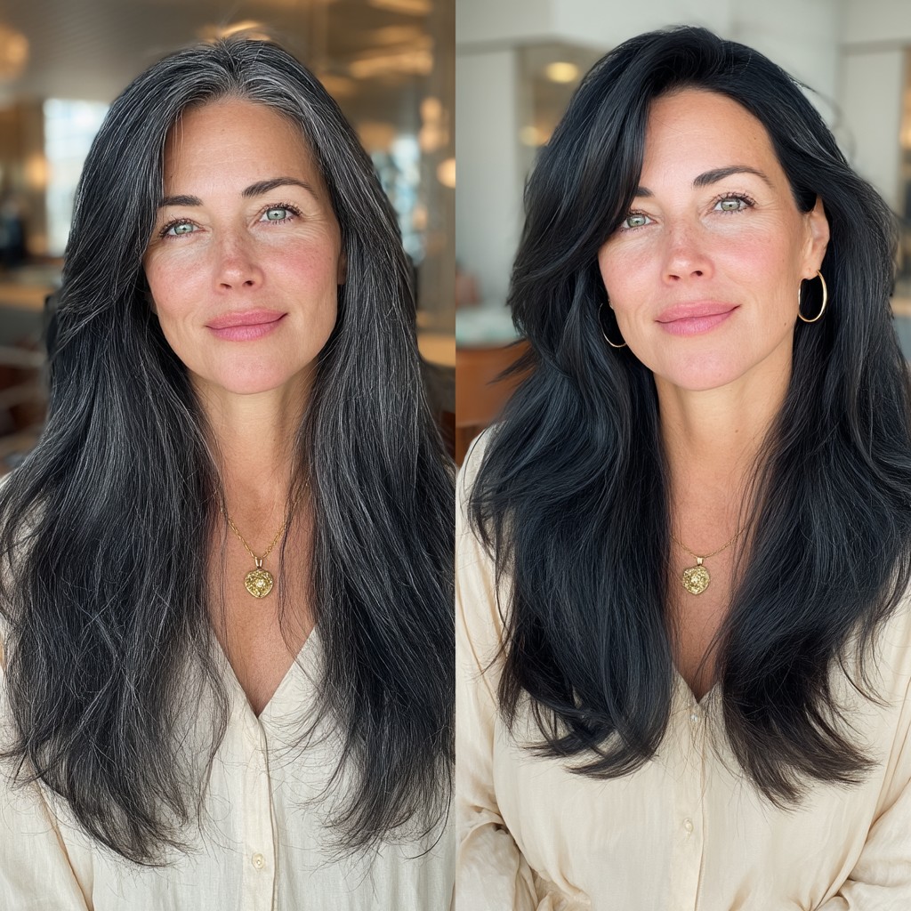 Stunning Long Black Hair with Soft Layered Movement