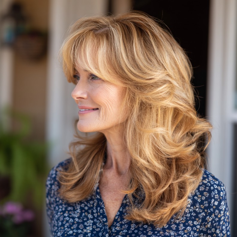 Textured Butterfly Cut with Soft Layers and Wispy Bangs