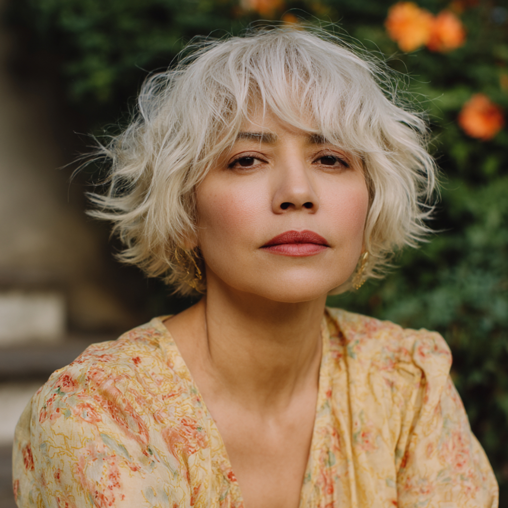 Textured Soft White Bob with Wispy Bangs