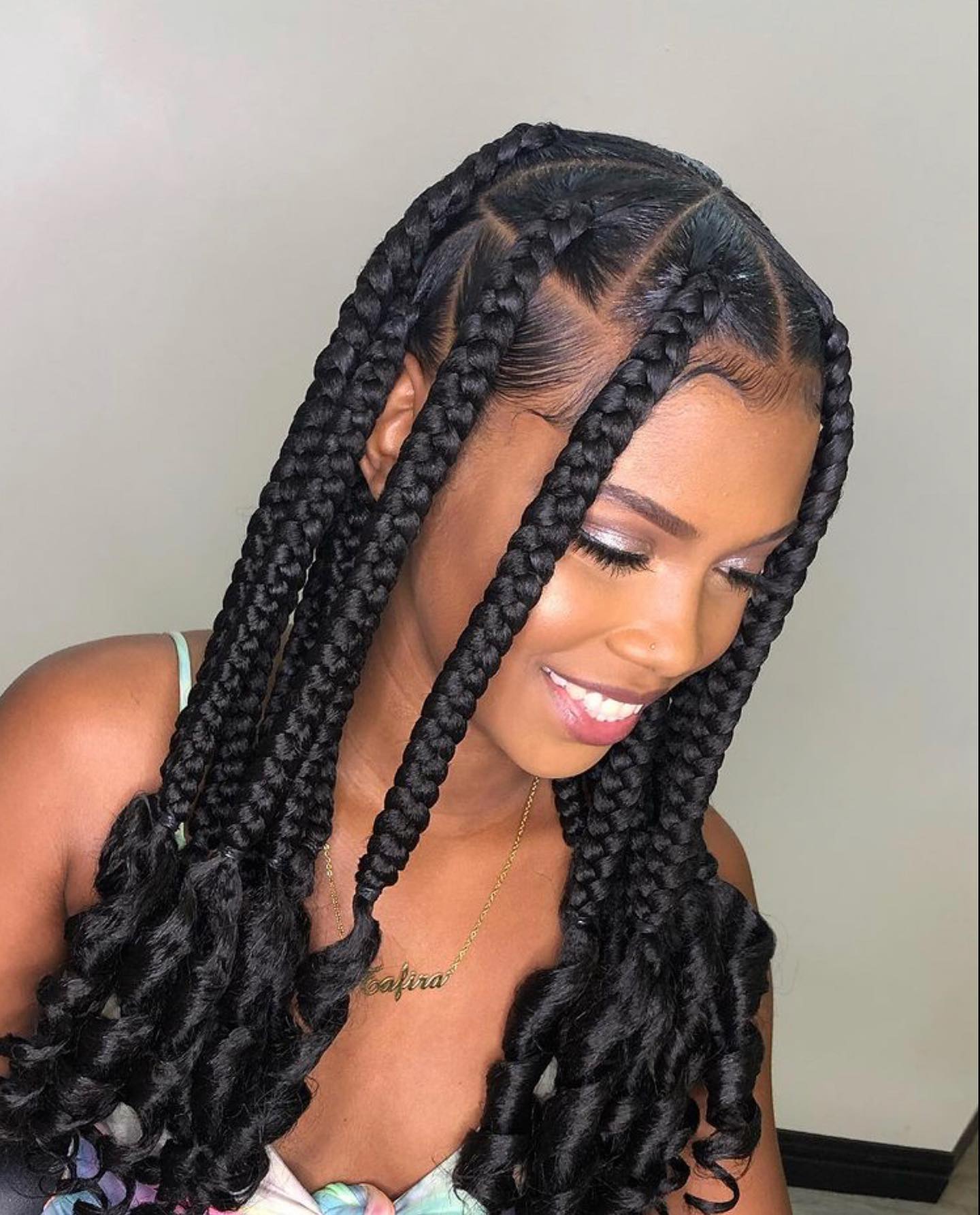 Chic Jumbo Braids with Defined Curly Ends