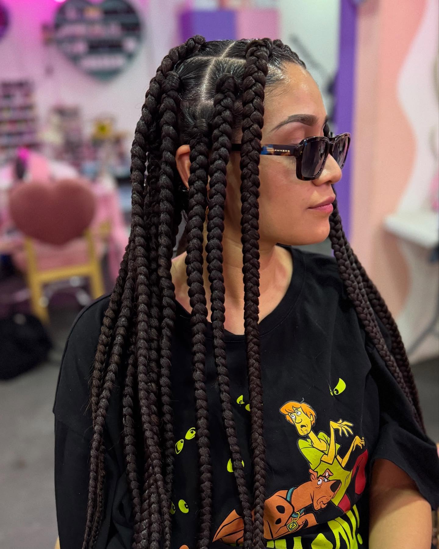 Chic Jumbo Braids with Defined Side Parting