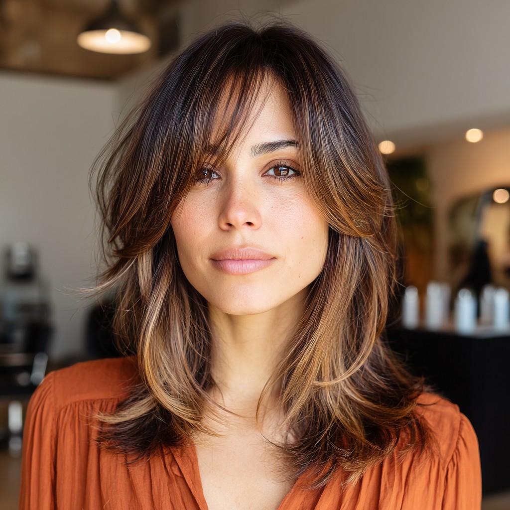 chic layered cut with long side bangs