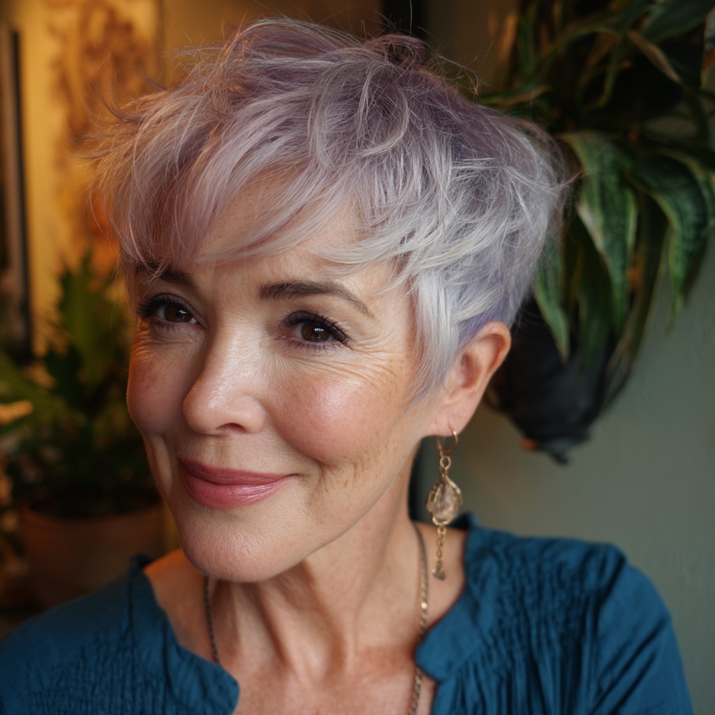 Chic Layered Pixie Cut with Soft Lavender Tones