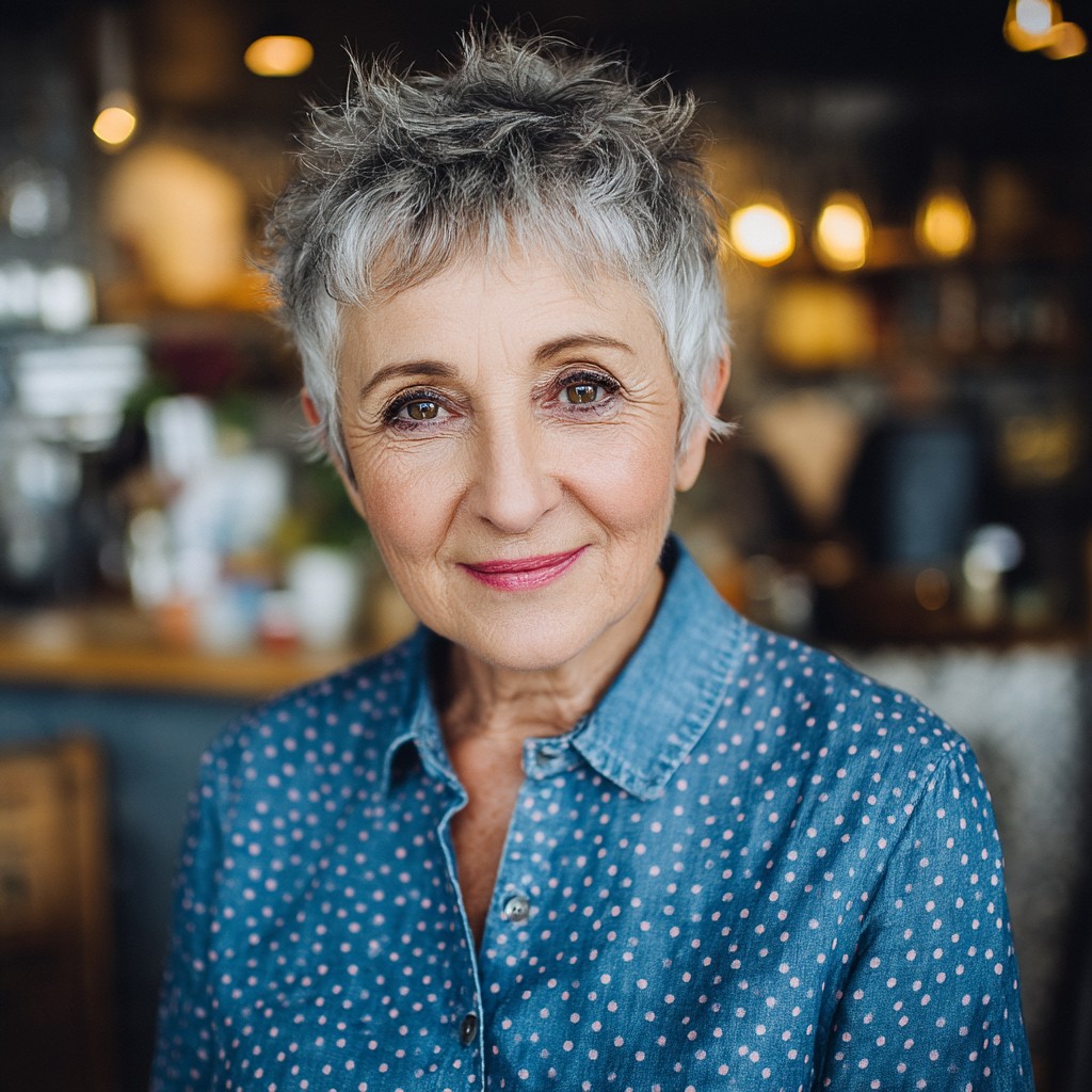 Chic Textured Silver Pixie Cut with Defined Layers