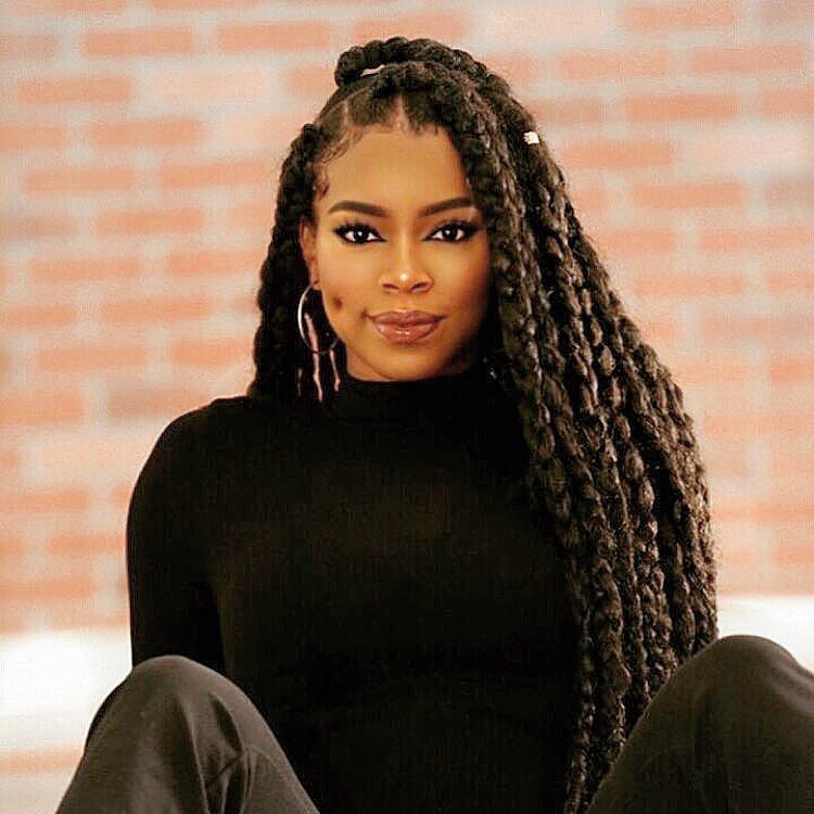 Elegant Jumbo Braids with Unique Half-Up Style
