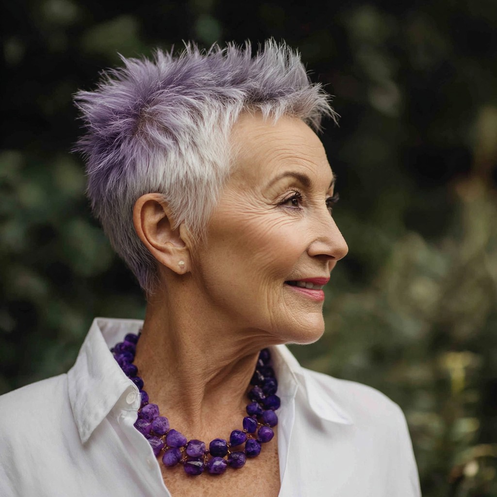 Playful Lavender Spiky Pixie Cut with Textured Layers