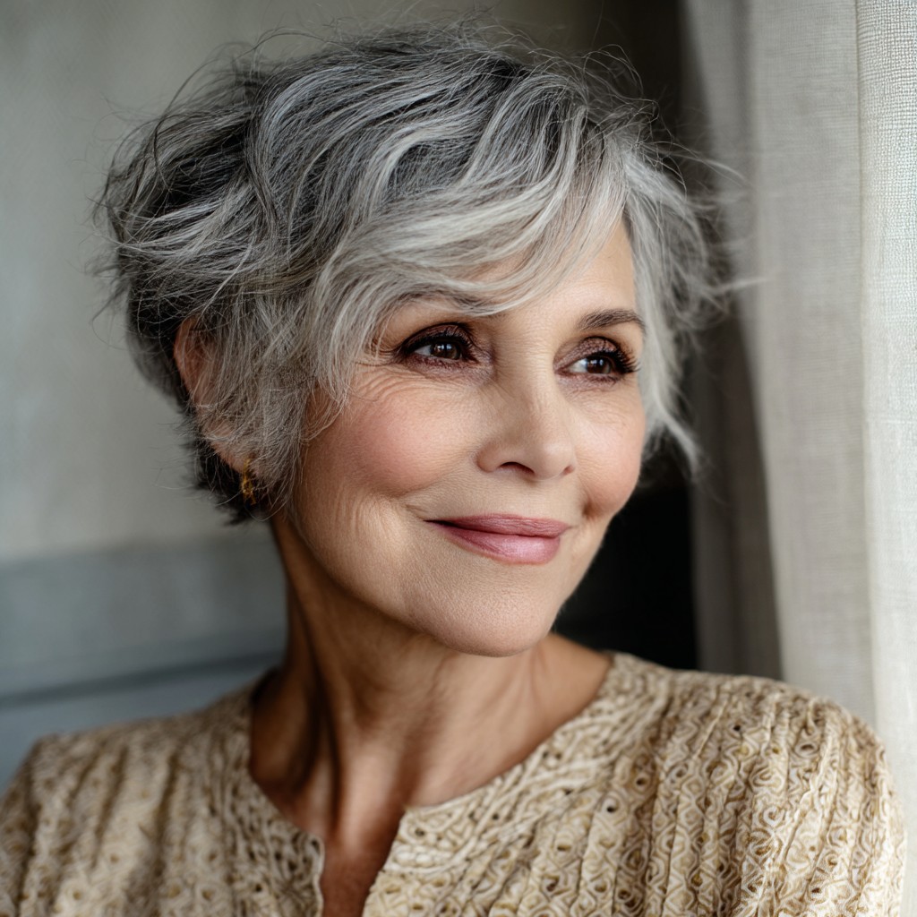 Textured Silver Feathered Crop with Soft Layers