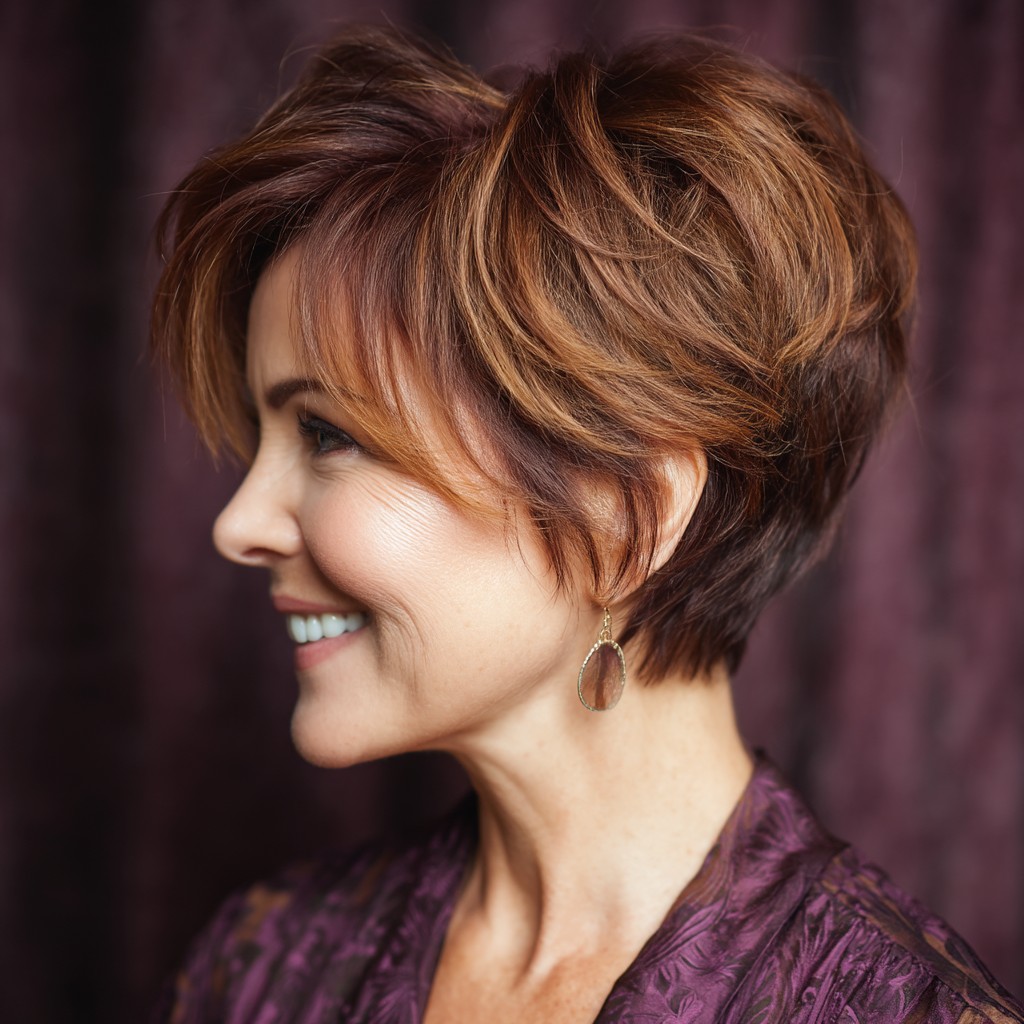 Chic Textured Short Cut with Warm Highlights