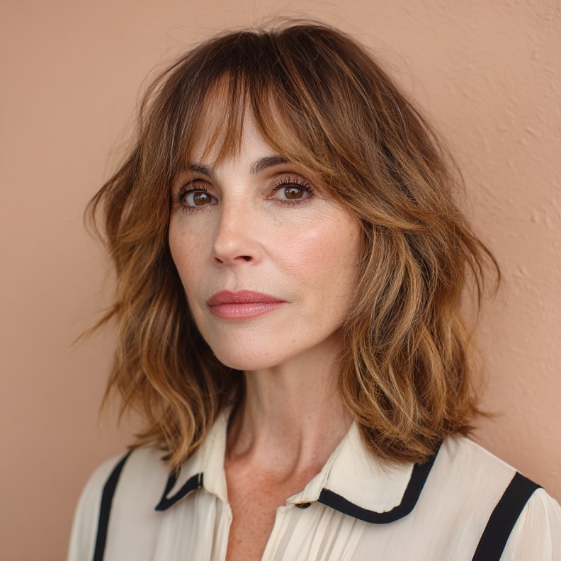 Effortlessly Textured Mid-Length Shag with Soft Bangs