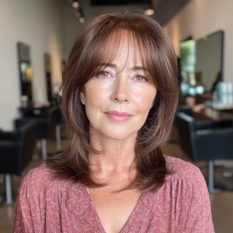 Elegant Layered Mid-Length Shag with Soft Bangs