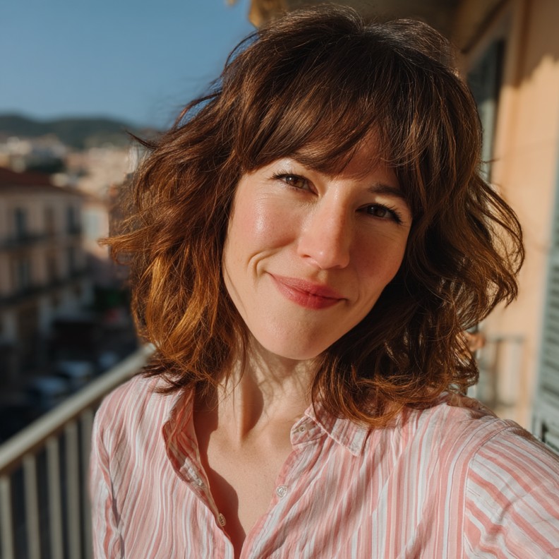 Modern Textured Mid-Length Shag with Soft Bangs
