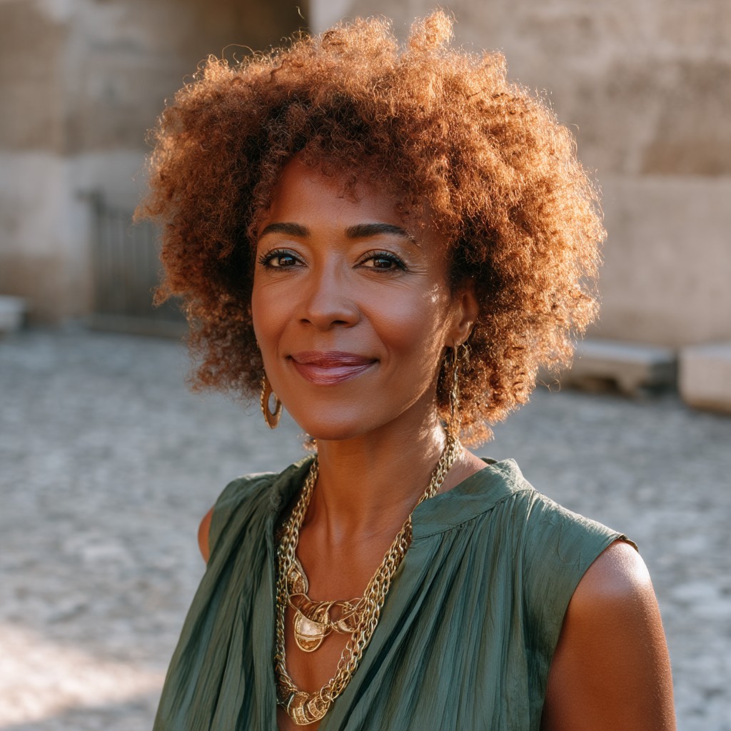 Natural Textured Afro with Warm Highlights