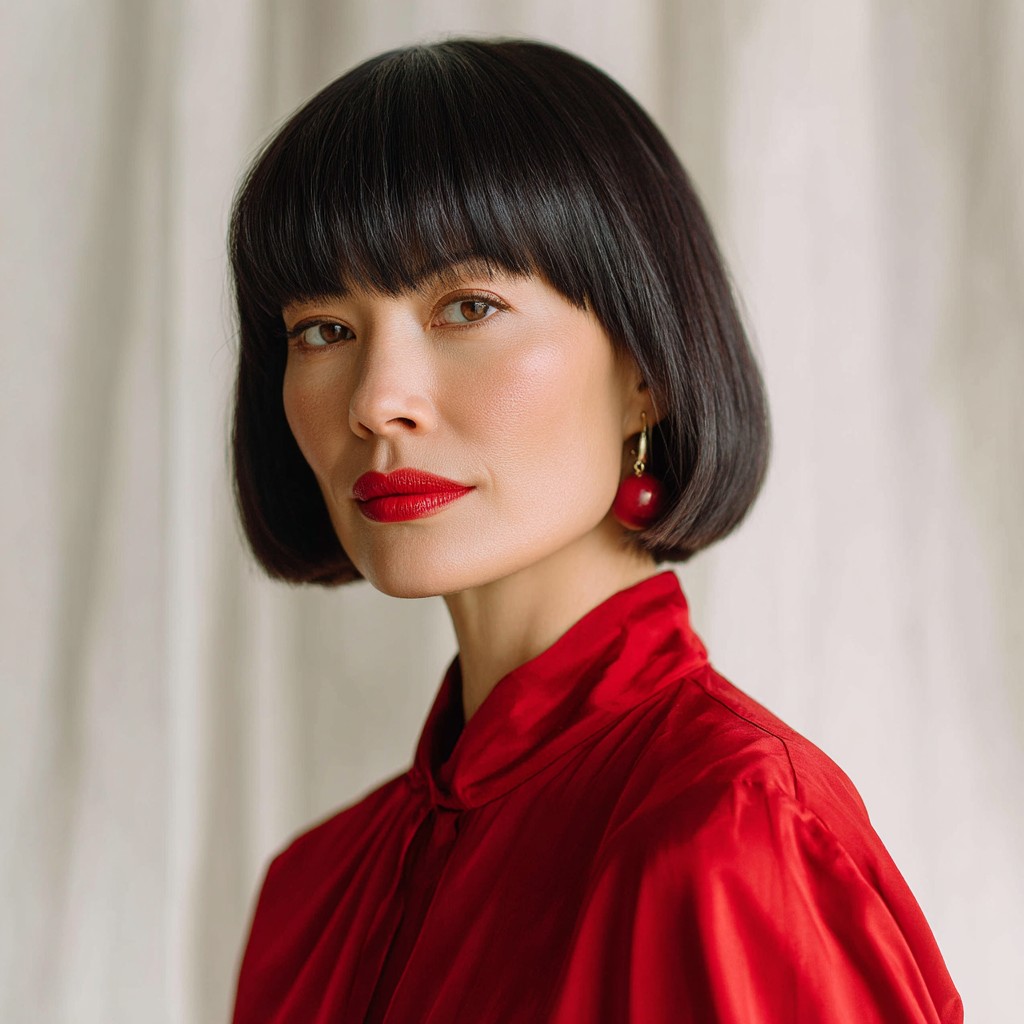 Sleek Blunt Bob with Bold Bangs