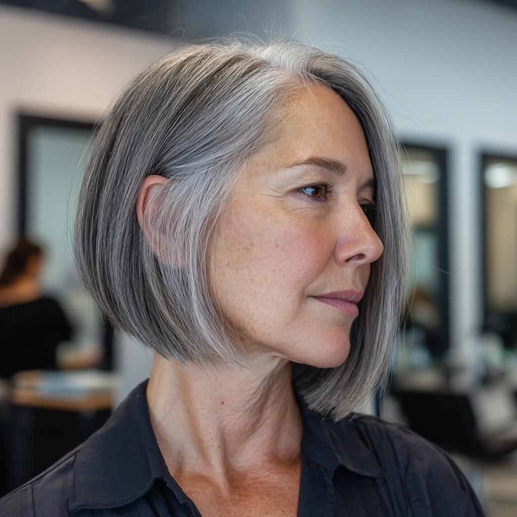 Sleek Modern Silver Bob with Subtle Layers