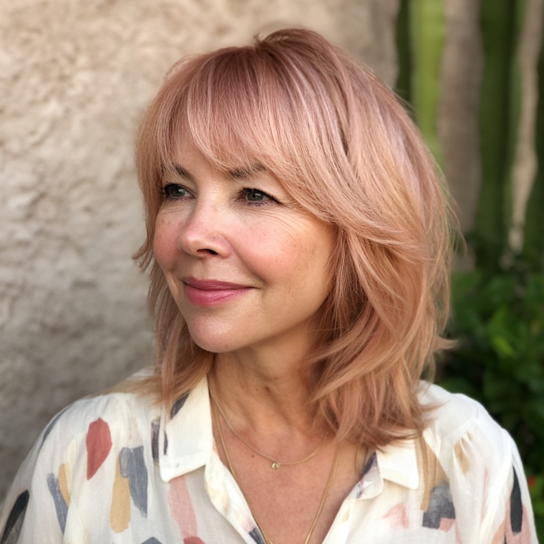 Soft Blush Mid-Length Shag with Subtle Layers