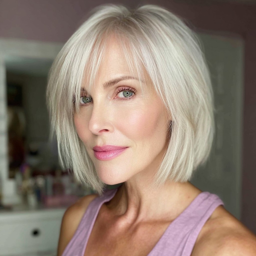 Stylish Textured Blunt Bob with Soft Bangs