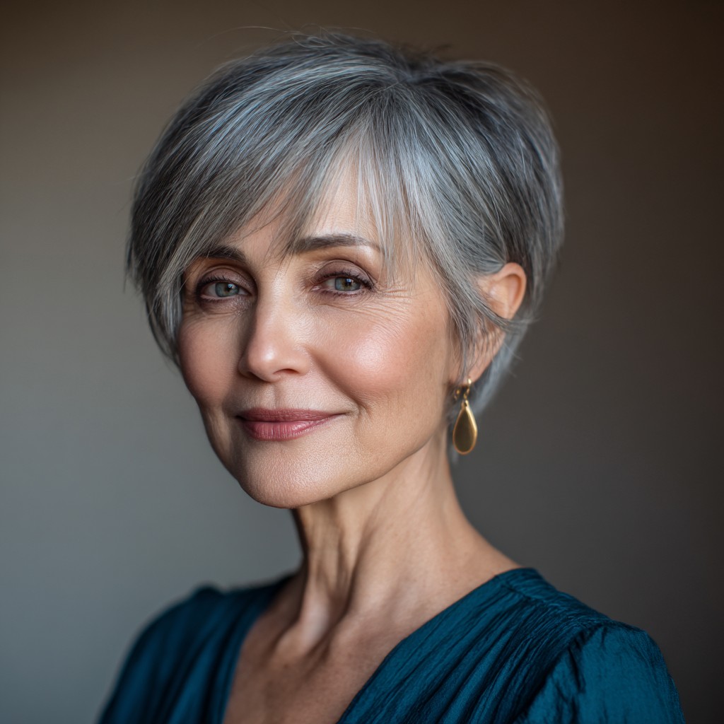 textured short silver pixie cut