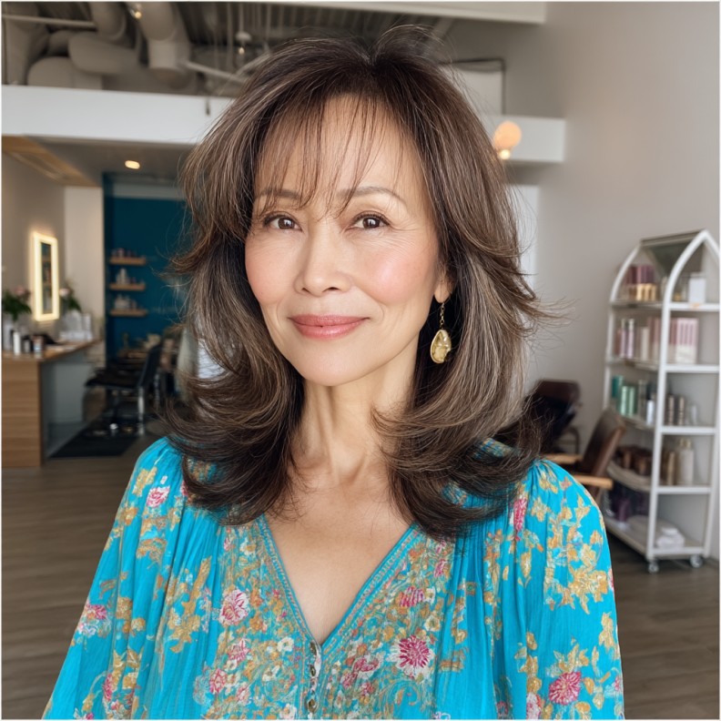 Voluminous Layered Mid-Length Shag with Soft Face-Framing Layers