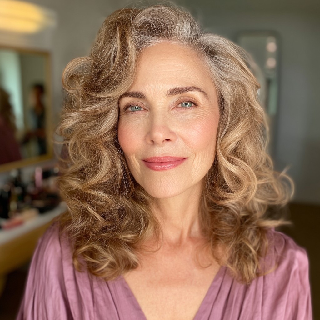 Chic Curly Shoulder-Length Cut with Soft Highlights