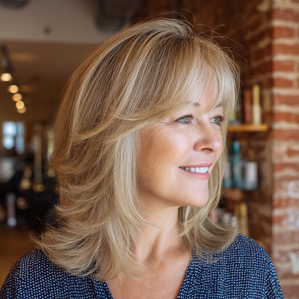Chic Medium-Length Feathered Layers with Soft Bangs