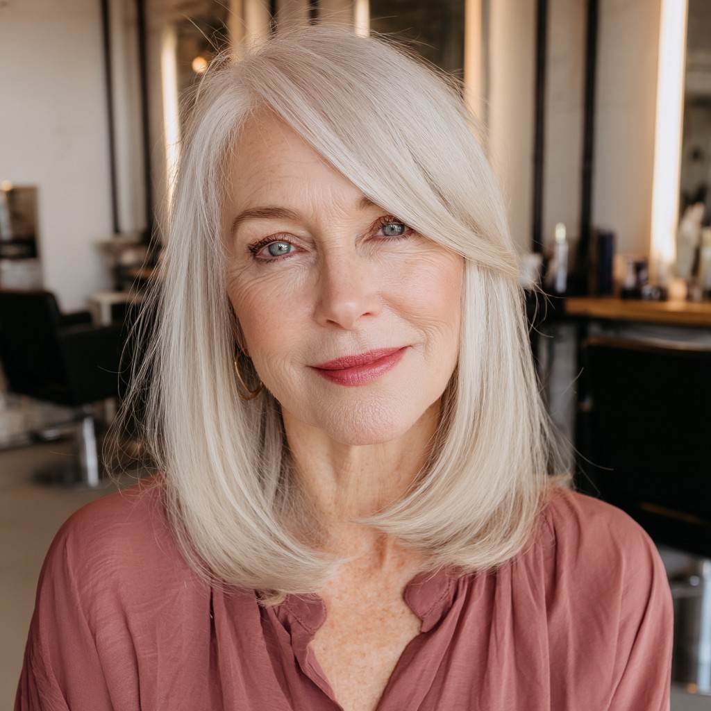 Chic Silvery Lob with Soft Face-Framing Layers