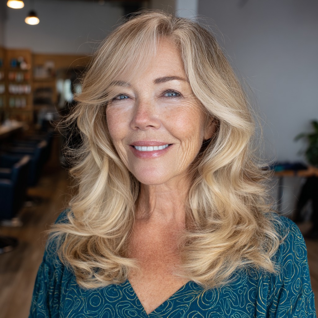 Elegant Layered Waves with Soft Bangs