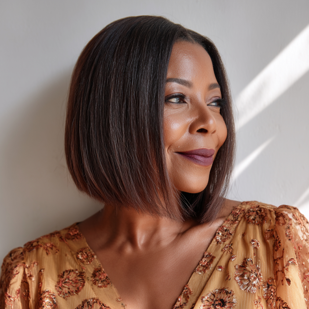 Glossy Blunt Bob with Subtle Warm Undertones