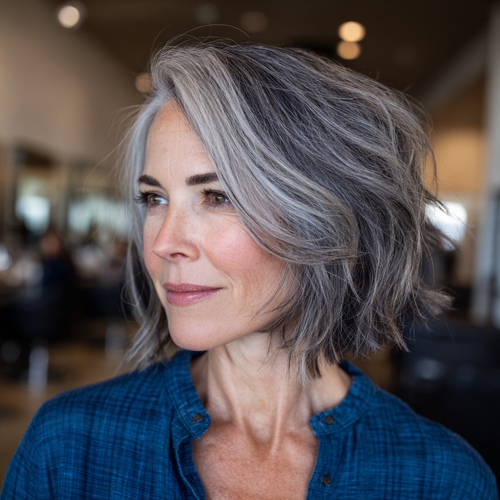Modern Textured Bob with Subtle Gray Highlights