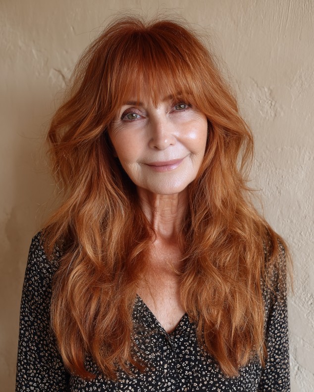 radiant long hair with wispy curtain bangs