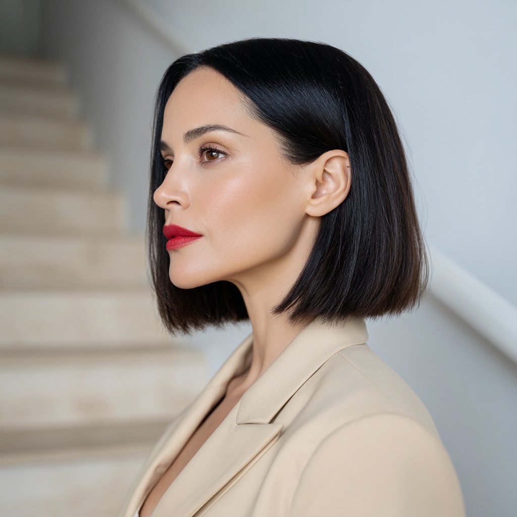 Sleek Blunt Bob with Subtle Textured Ends