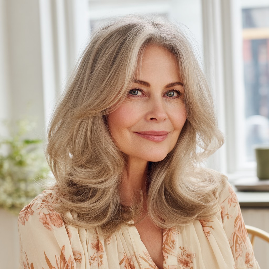 softly layered ash blonde waves