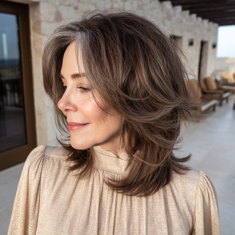 Softly Layered Mid-Length Shag with Natural Highlights