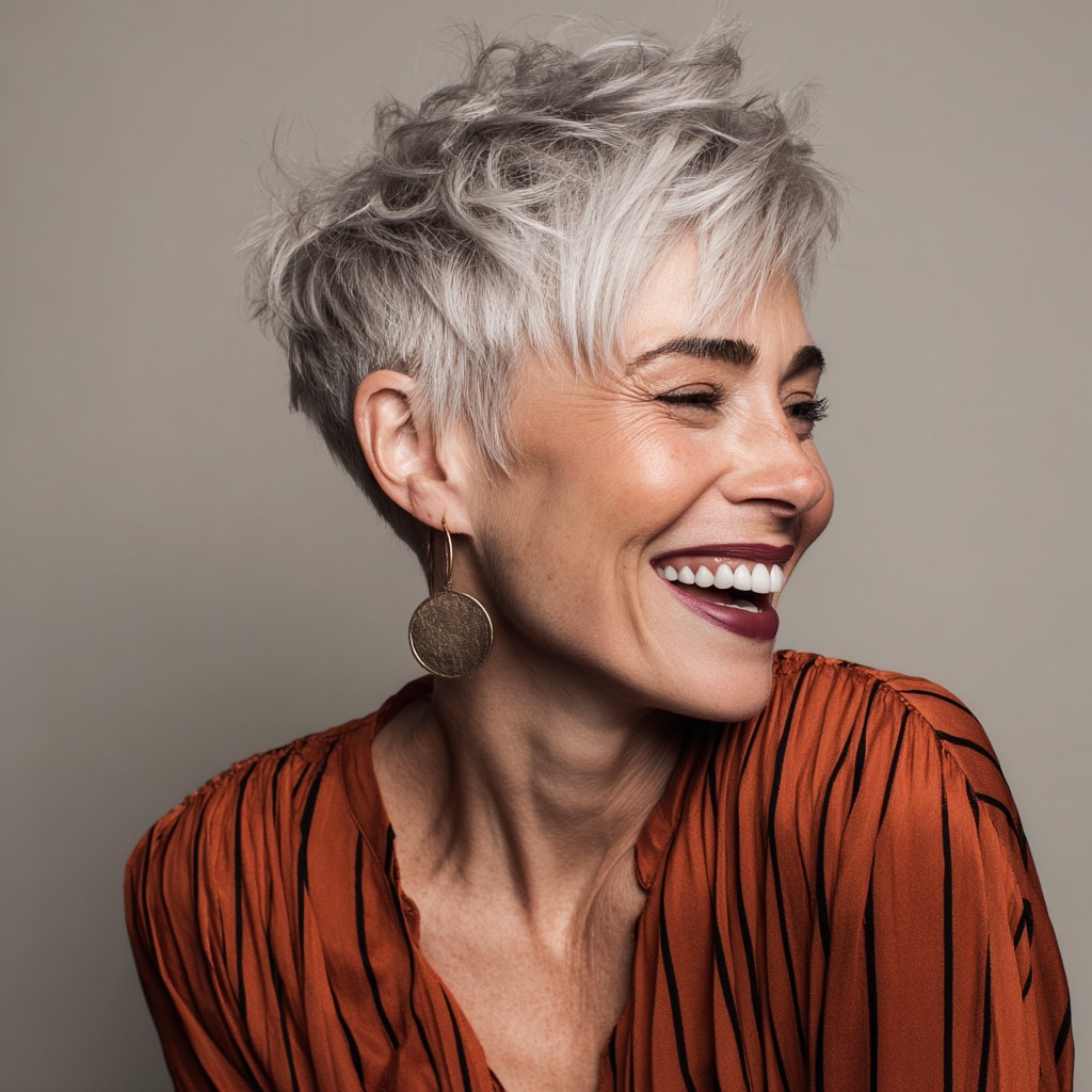 Textured Short Silver Pixie with Effortless Volume
