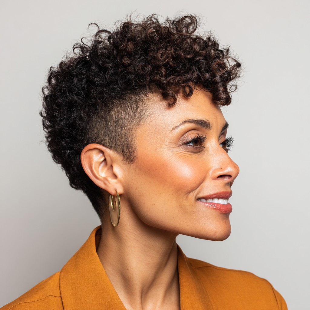 Modern Curly Pixie with Edgy Undercut