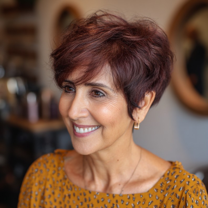 Chic Short Red Wine Pixie with Textured Layers